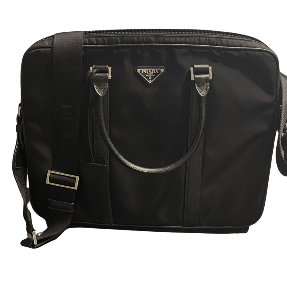 Authentic Prada Black 2 Way Briefcase/ laptop bag/ crossbody Re- Nylon.